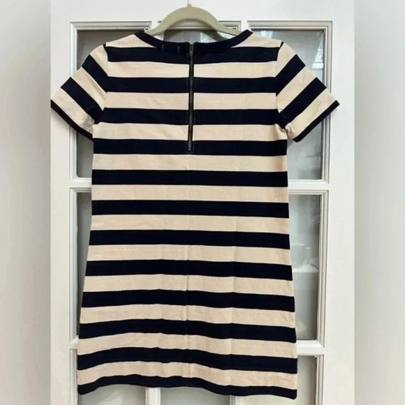 J. Crew Navy & Cream Stripe Faux Leather Pockets Dress Short Sleeve Size XXS - Picture 4 of 10